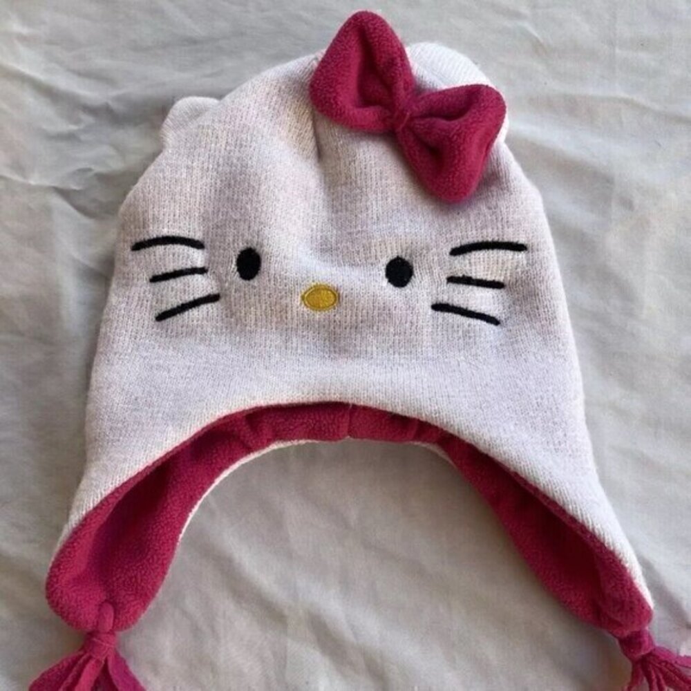 Hello Kitty Pink Bow Knit Beanie Sanrio 2012 ,Girls Winter Sz Small/ OS